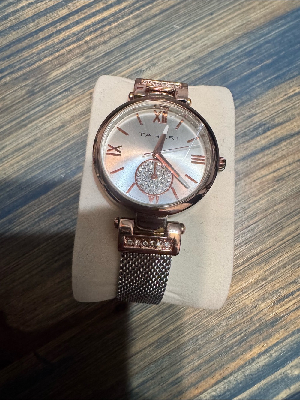 Tahari Rose Gold Mesh Bracelet Crystal Accent Women's Watch